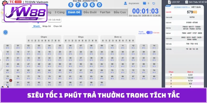 Siêu tốc 1 phút trả thưởng trong tích tắc